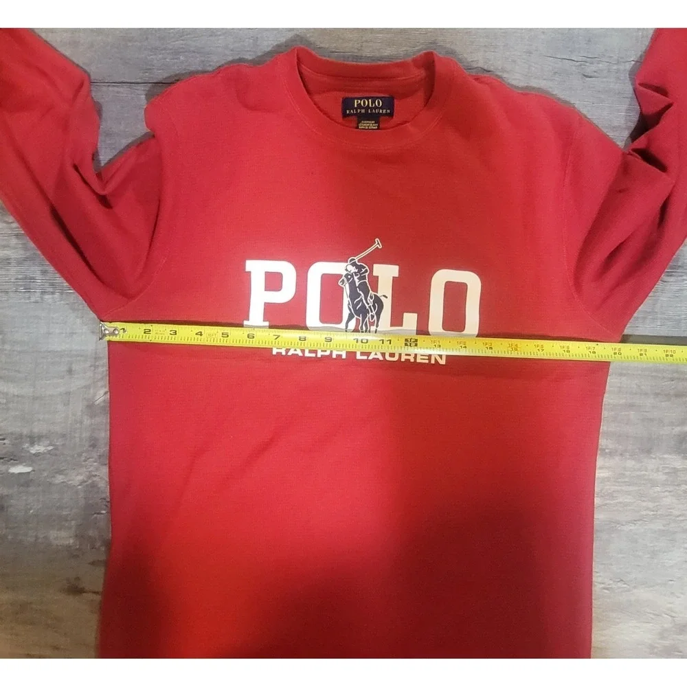 Polo Ralph Lauren Men's Large Red‎ Waffle Knit Thermal Shirt Big Logo Sleepwear